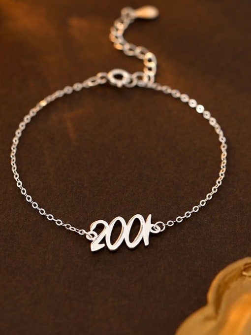 BRS246 [2001] 925 Sterling Silver Number Minimalist Link Bracelet